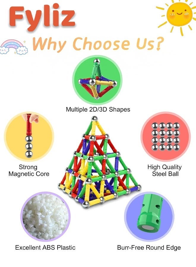 Fyliz 144 Pieces Magnetic Constructions Kids, Magnetic Construction Blocks Sticks, Montessori Construction Toys ﻿ - Image 3